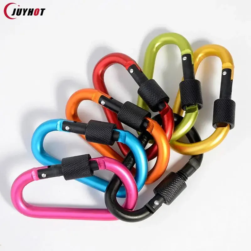 Type D Carabiner With Lock Outdoor Climbing Camping Bold Aluminum Alloy Locking Clasp Keychain Multi Survival Gear Travel Kit