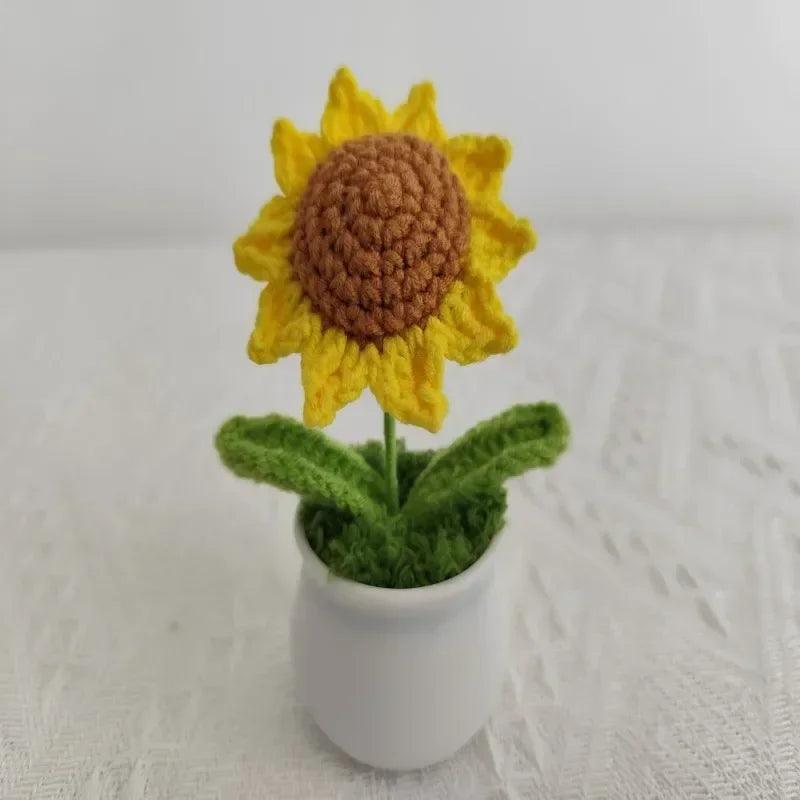 Handmade yarn hooks flowers sunflowers potted plants home decor wedding decorations holiday gifts