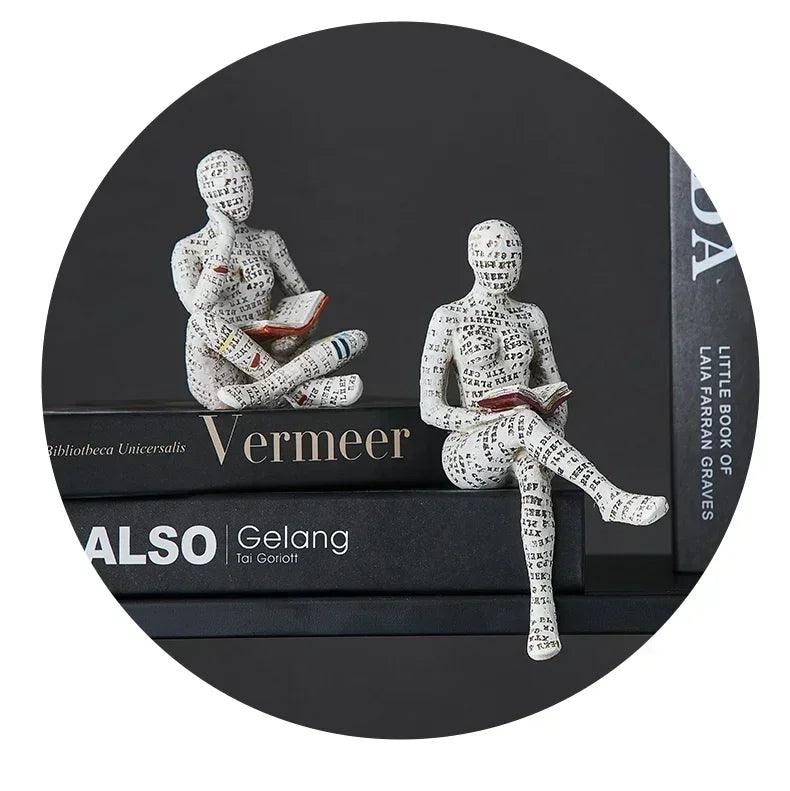 Home desk top bookshelf decoration reading woman resin crafts small ornaments