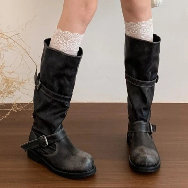 High Boots Women Flats Winter Shoes Designer 2025 Trend New Knee High Gladiator Knight's Boots Elegant Woman Botas Mujer Zapatos