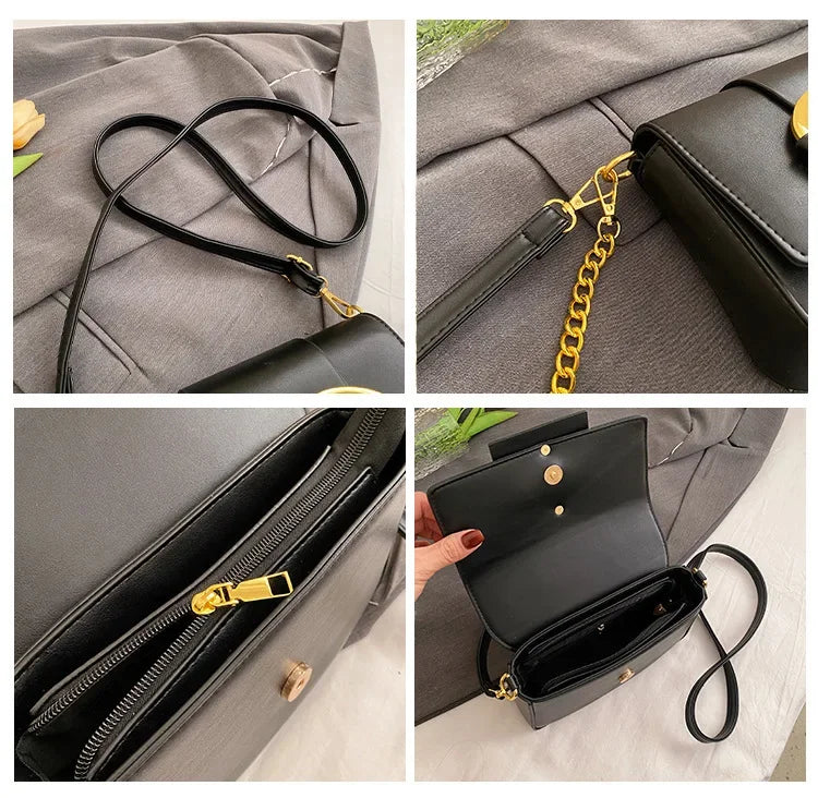 Designer Handbags For Women Leather Metal Buckle Flap Square Shoulder Bags Fashion 2024 Ladies Messenger Bags Females Casual