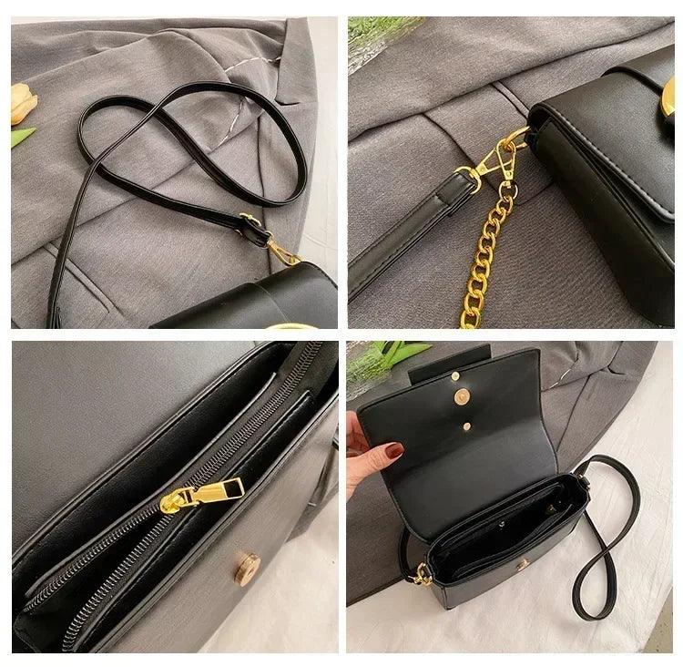 Designer handbags for women leather metal buckle flap square shoulder bags fashion 2024 ladies messenger females casual