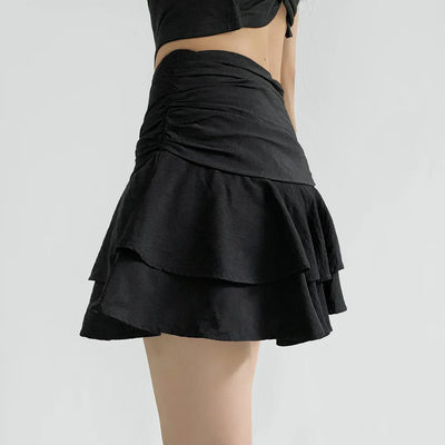 Women's Tiered Ruffle Skirt - High-Low Hem Flowy Layered Mini Skirt Spring Summer