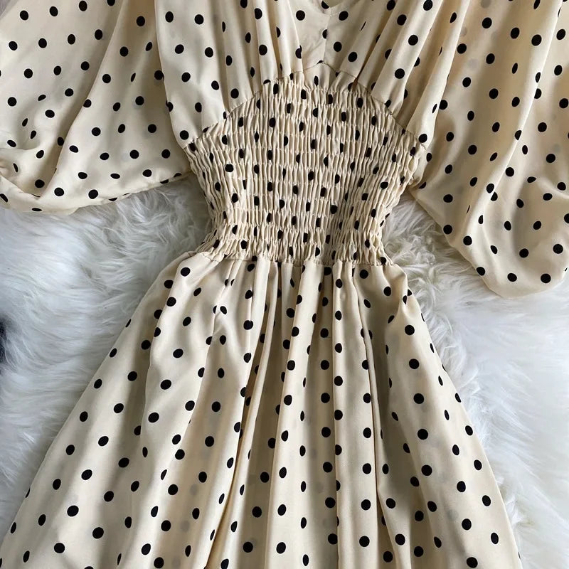 V Neck Sexy Dolman Sleeves Waist Slim Polka Dot Print Jumpsuit Women Wide Leg Trousers Jumpsuit