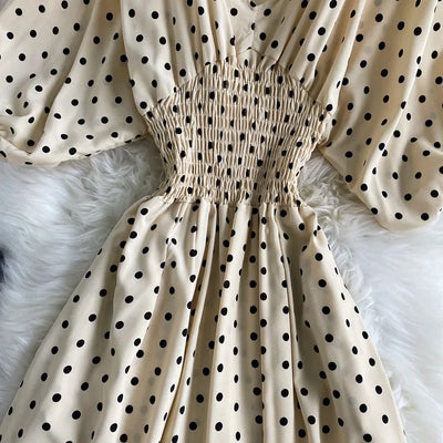 V Neck Sexy Dolman Sleeves Waist Slim Polka Dot Print Jumpsuit Women Wide Leg Trousers Jumpsuit