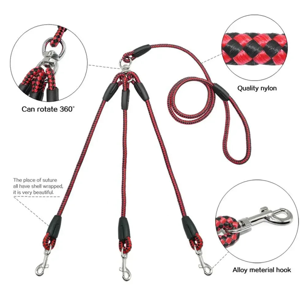 Durable 3 Way Couplers Rope Safety Cord Triple Pet Leashes Pet Supplies Braid Pet Rope Puppy Rope Leash Leash Lead Pet Leashes