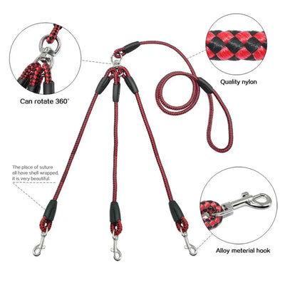 Durable 3 Way Couplers Rope Safety Cord Triple Pet Leashes Pet Supplies Braid Pet Rope Puppy Rope Leash Leash Lead Pet Leashes