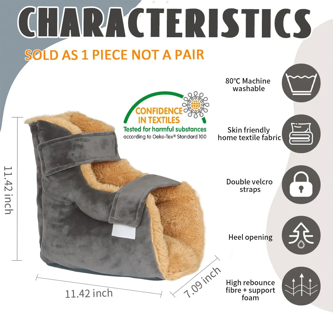 Ehucon Heel Pressure Relief Pillow, Extra Thick Shaggy Foam Protector, Anti-Bedsore Cushion for Bedridden Elderly 1 PCS