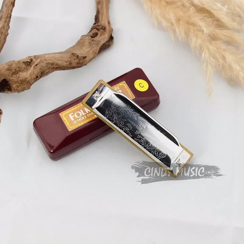 [12 Keys] Suzuki Diatonic Harmonica 1072 New Silver FolkMaster Gaita Standard 10 Hole Diatonic Harmonica Beginner Blues Harp