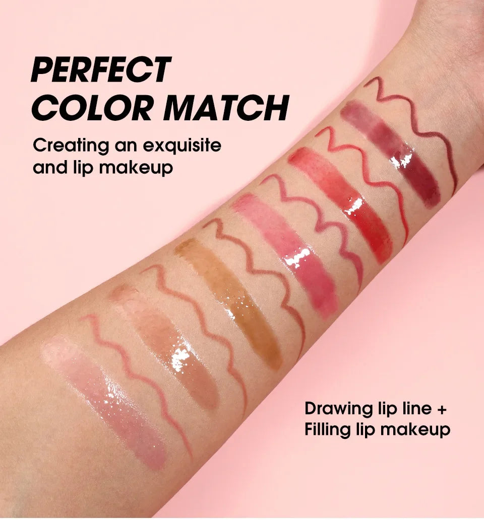 12PCS Retro Lip Set 6 Lipliner 6 Dripglass Oil Matte Shiny Long Lasting Makeup Kit Cosmetics Beauty Essentials