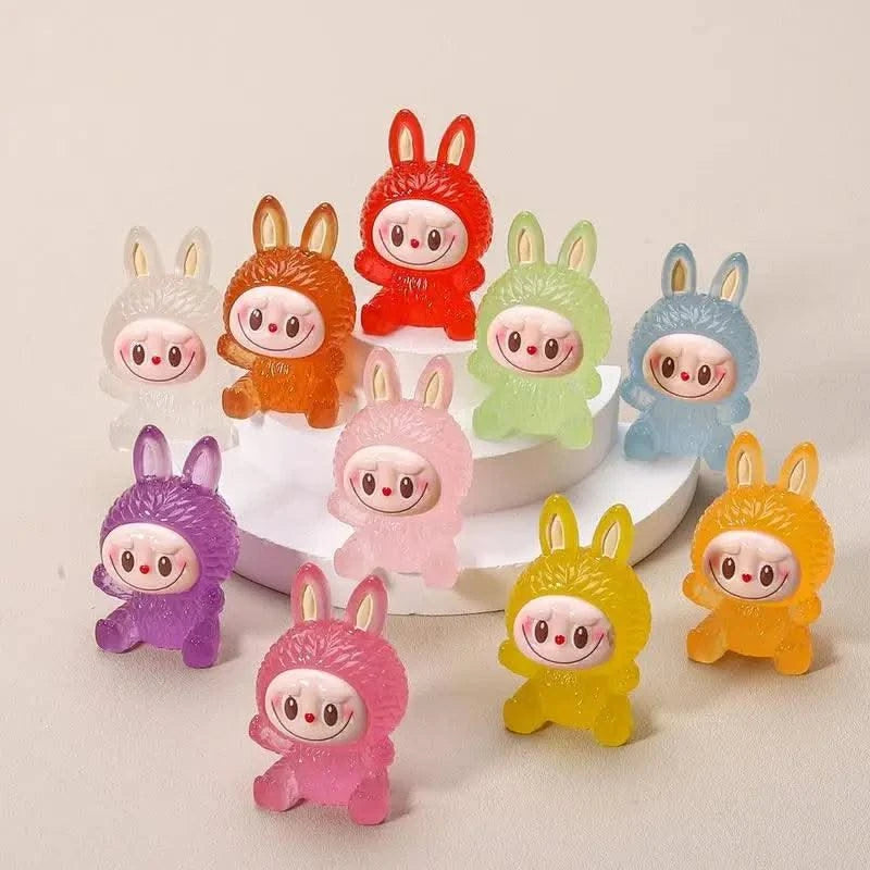 10pcs Blind Boxes Night Light Cartoon Stereoscopic Labubu Cute Children Toy Diy Resin Car Keychains Pendants Surprise Gift