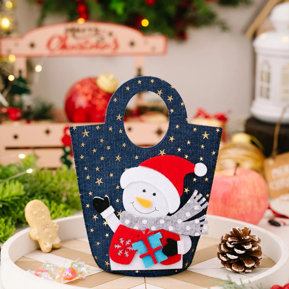 Christmas Gift Bag Spacious Cartoon Gift Bucket Elk Cloth Handbag Festive Santa Claus Bag For Gift Giving 'S Party