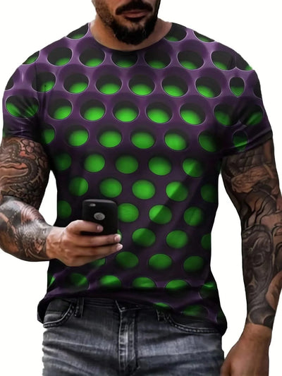 Optical Illusion 3D Print Graphic Round Neck T Shirt