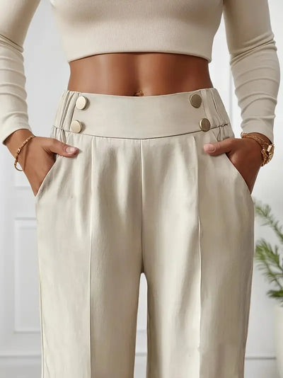 Women's High Waist Wide Leg Pants - 2025 New Flowy Floor-Length Trousers, Minimalist Straight Fit Lounge Pants with Elastic Wais