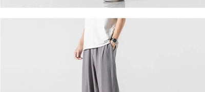 Summer Large Size Linen Cotton Wide Leg Pants Men Casual Comfortable Loose Fit Straight Leg Trousers Long Pants