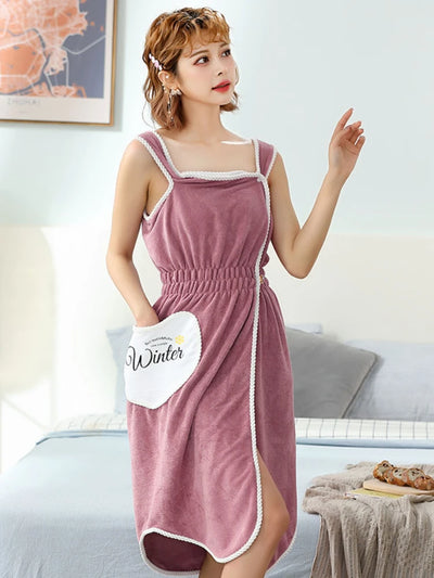 Wearable Superfine Fiber Bathrobe Woman Shower