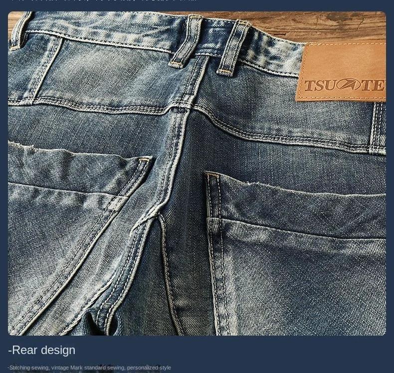 High-end 2022 Retro Motorcycle Jeans Men Spring Autumn Loose Zipper Designer Straight Pants Stitching Tooling Cargo Pants Men