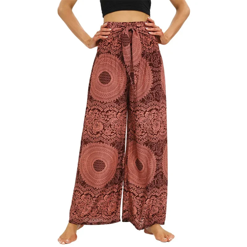 Women's Boho Yoga Rayon Floral Printed Wide Leg Pants