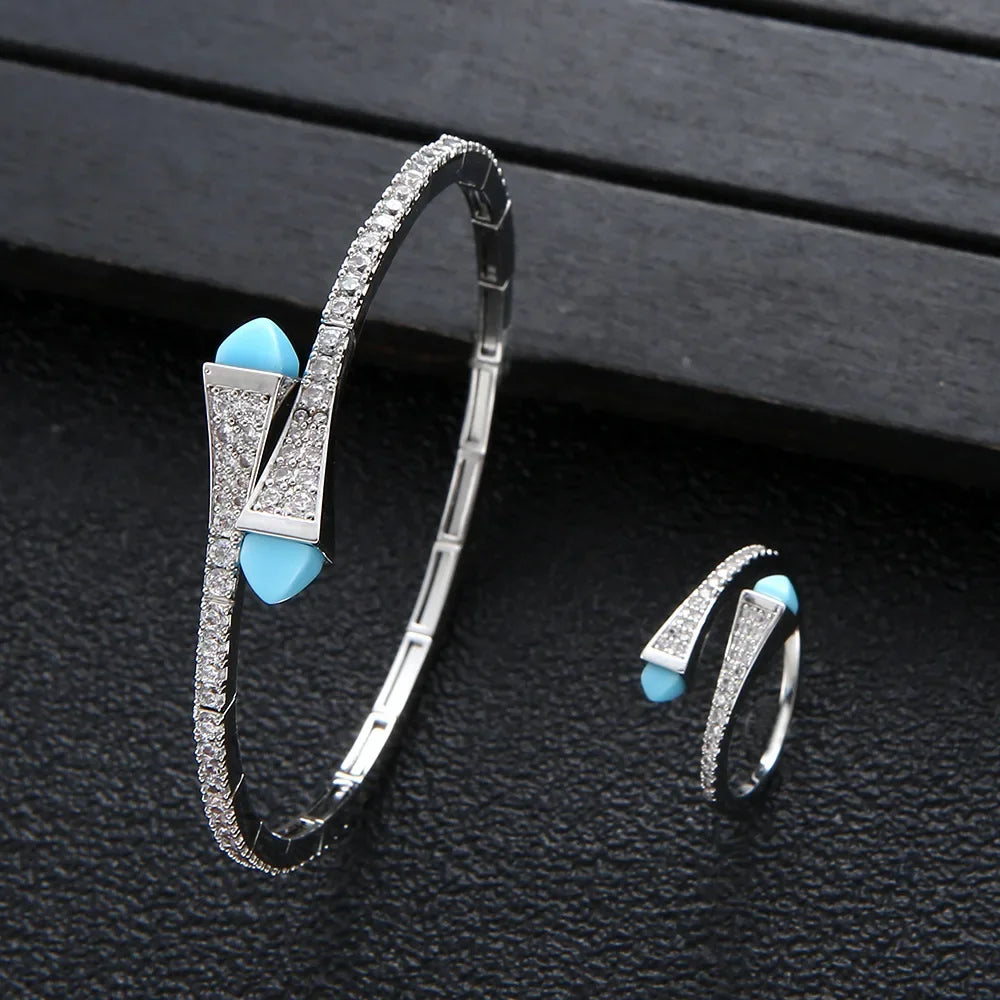 New jerseis Women's Fashion 2 Pcs Bracelet & Ring Set مجموعات المجوهرات Resin Simple Design Gold Open Cuff Bangle Jewelry Set