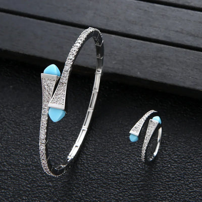 New jerseis Women's Fashion 2 Pcs Bracelet & Ring Set مجموعات المجوهرات Resin Simple Design Gold Open Cuff Bangle Jewelry Set