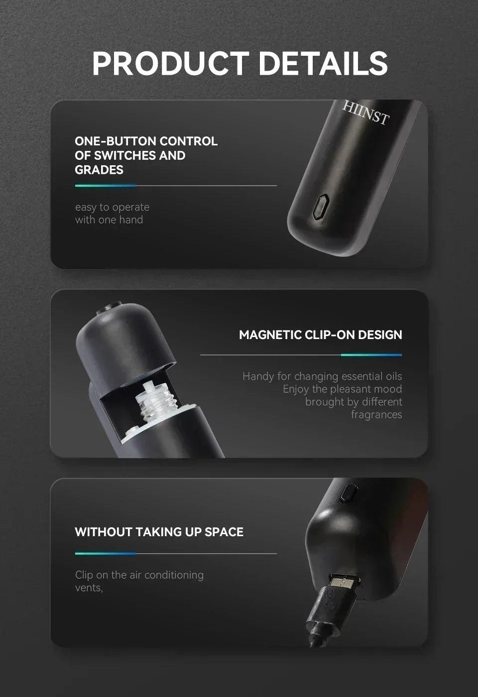 Hiinst luxury car scent air freshener aroma fragrance essential oil diffuser electric waterless perfume vent clip