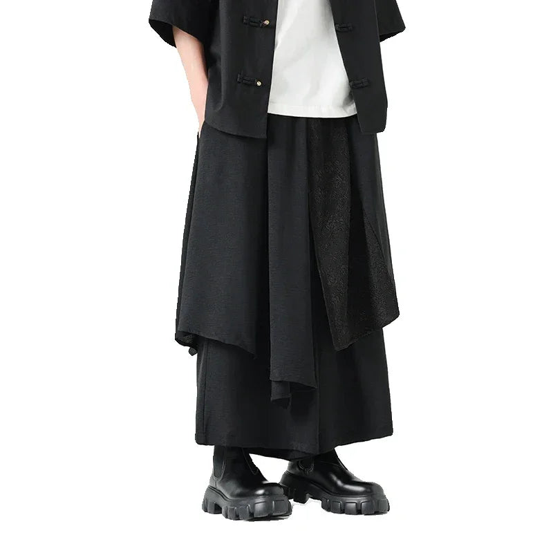 Men's Wide Leg Fashion Pants Pleated Elastic Waist Designer Tie Side Wrap Trousers Summer Streetwear Chinese Japanese Type Pants