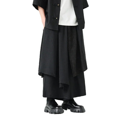 Men's Wide Leg Fashion Pants Pleated Elastic Waist Designer Tie Side Wrap Trousers Summer Streetwear Chinese Japanese Type Pants