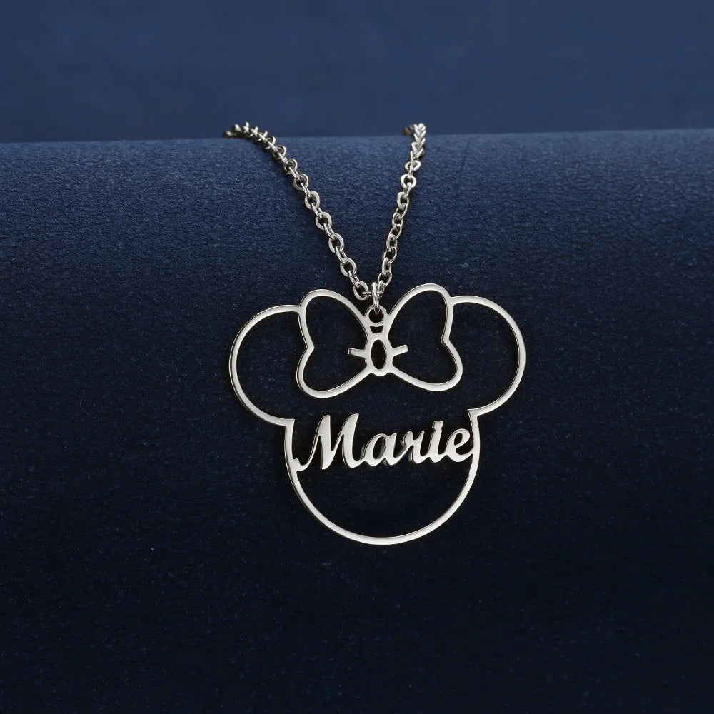 Custom Cute Cartoon Name Necklace Women Girl Gifts Stainless Steel Gold Color Anime Mouse Nameplate Pendant Necklace Jewelry