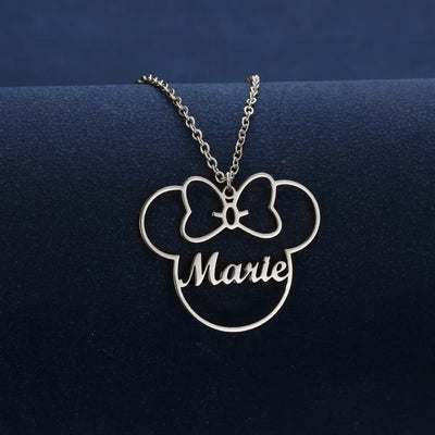 Custom Cute Cartoon Name Necklace Women Girl Gifts Stainless Steel Gold Color Anime Mouse Nameplate Pendant Necklace Jewelry