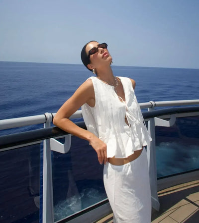 Fashion Bow Lace Up Linen Tops For Women