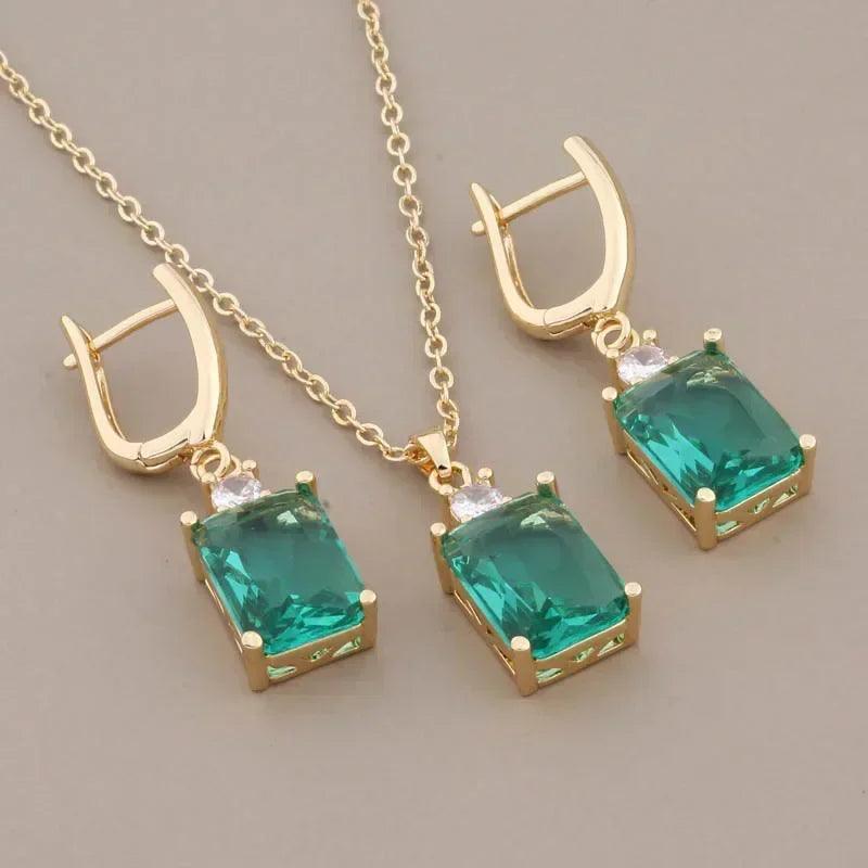 New trend natural zircon drop earrings sets gold color colorful for women luxury necklaces and set