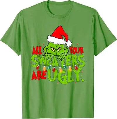 All Your Sweaters Are Ugly Christmas T-Shirt Gift Humor Funny Xmas Costume Short Sleeve Blouses Cute Tee Family Matching Outfits