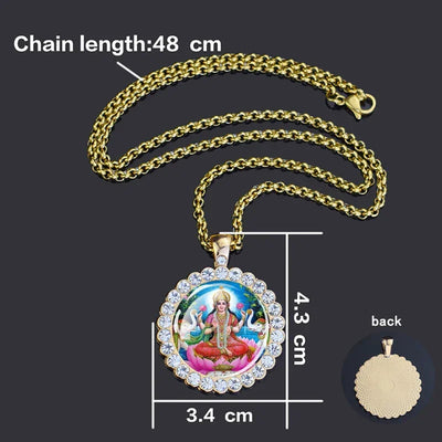 Shiva Parvati Necklace Hindu God Jewelry Vishnu Lakshmi Glass Rhinestone Pendant Chain Necklace Hinduism Jewelry