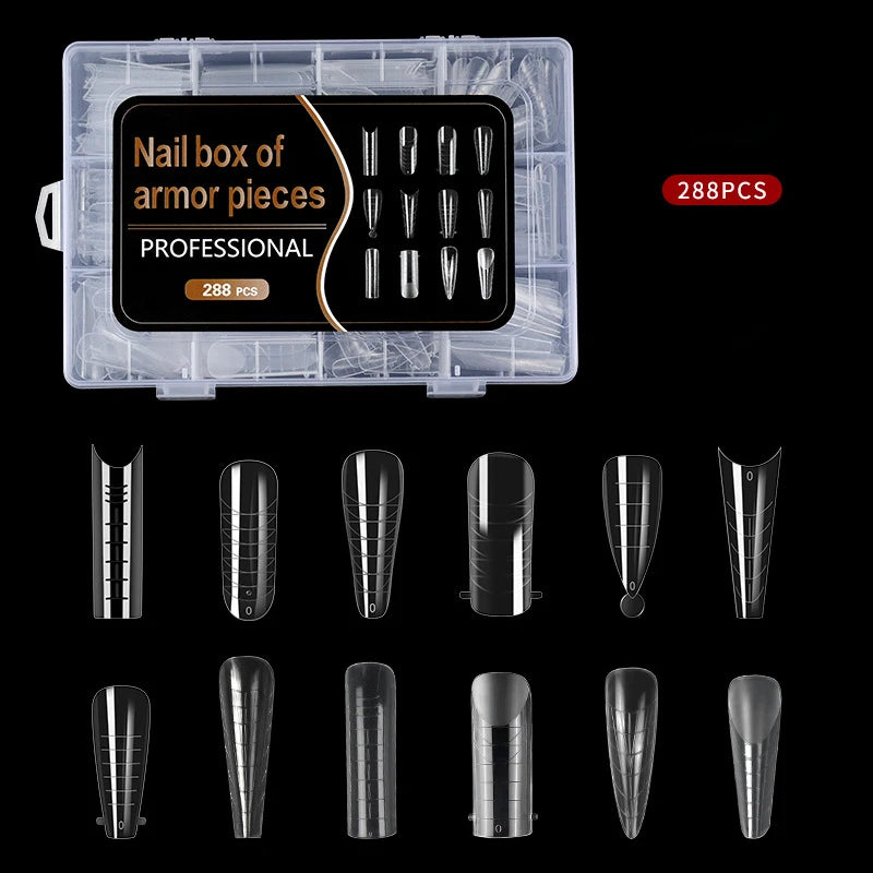 288Pcs/Box Acrylic Nail Art Tips Nail Forms For UV Gel Quick Building Extension Top Molds Dual Forms Nails Accessories Tools