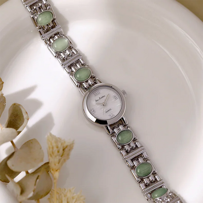 2025 High-End Vintage Woman Watches Fashion Elegant Natural Jade Stones Quartz Watch Retro Waterproof Hand Clock Gifts