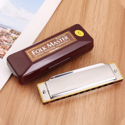 Harmonica Folk Master 1072 Standard Beginner 10 Hole 20 Tone Diatonic Key of C A D E F G 12 Tones Are Optional