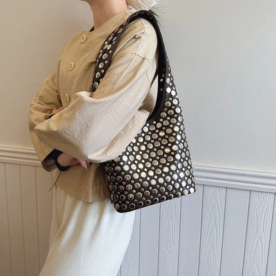 Designer Geometric Shoulder Bag For Women Top Brand Handbag Luxury Shiny Rivet Handmade Evening Clutch Bag Fashion Party Purse