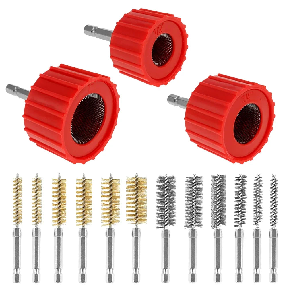 3/9/15Pcs metal pipe/copper pipe cleaning brush, grinding/rust removal tools,copper wire/stainless steel drilling cleaning brush