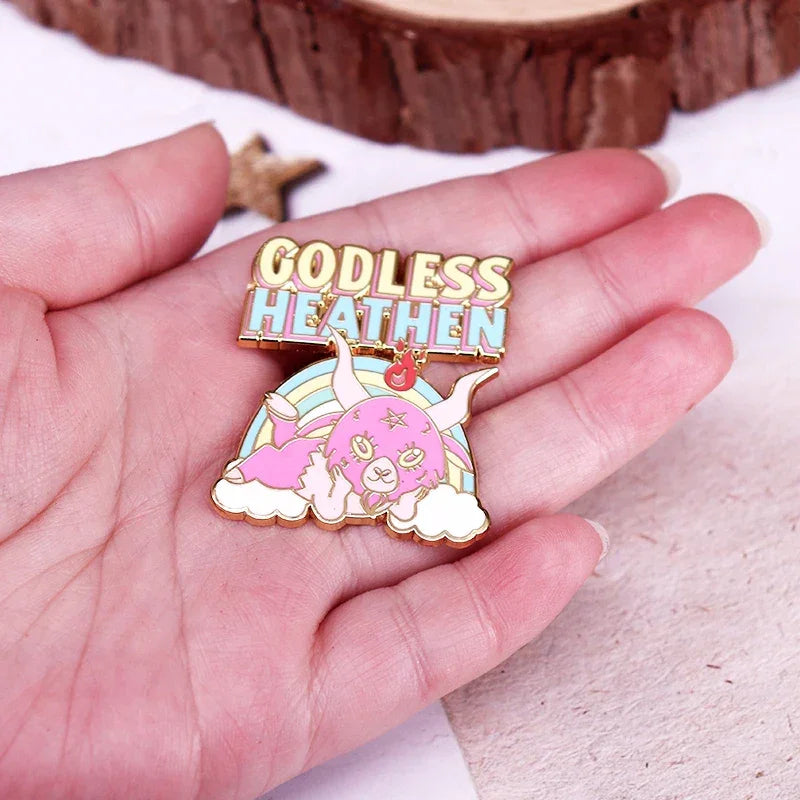 Godless Atheist Enamel Pin Kawaii Baphomet Brooch Satanic Occult Goat Lapel Pin Jewelry Gift