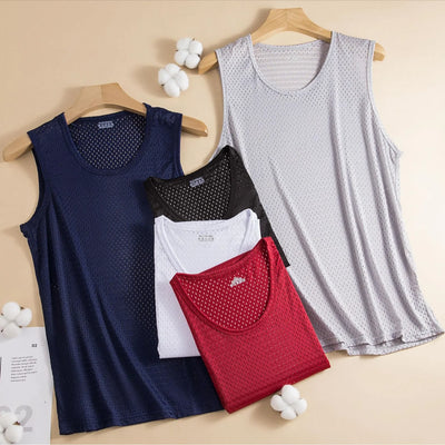 Men's Tank Top Gym Clothing Men Ice Silk Undershirt T-shirt Mesh Bodybuilding Vest Sports Fitness Sleeveless Breathable Tops 5XL