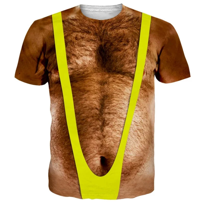 Ugly Body Pattern T Shirt For Men Fake Swimsuit 3D Printed Tees Casual Streetwear Short Sleeve O-Neck Tops Oversized T-Shirts