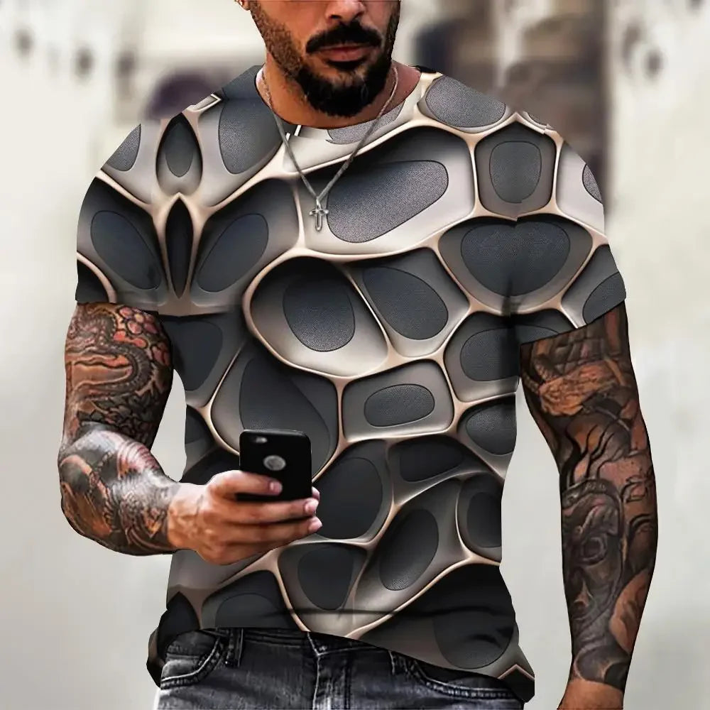 Fashion T-Shirts For Men 3d Irregular Pattern Men's Clothing Street Designer Short Sleeved Oversized Top Tees Casual Sportswear