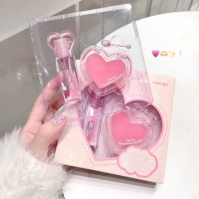 2pcs lip oil+lip mask beauty makeup moisturizing lip care set is suitable for all skin types of moisturizing transparent lipstic