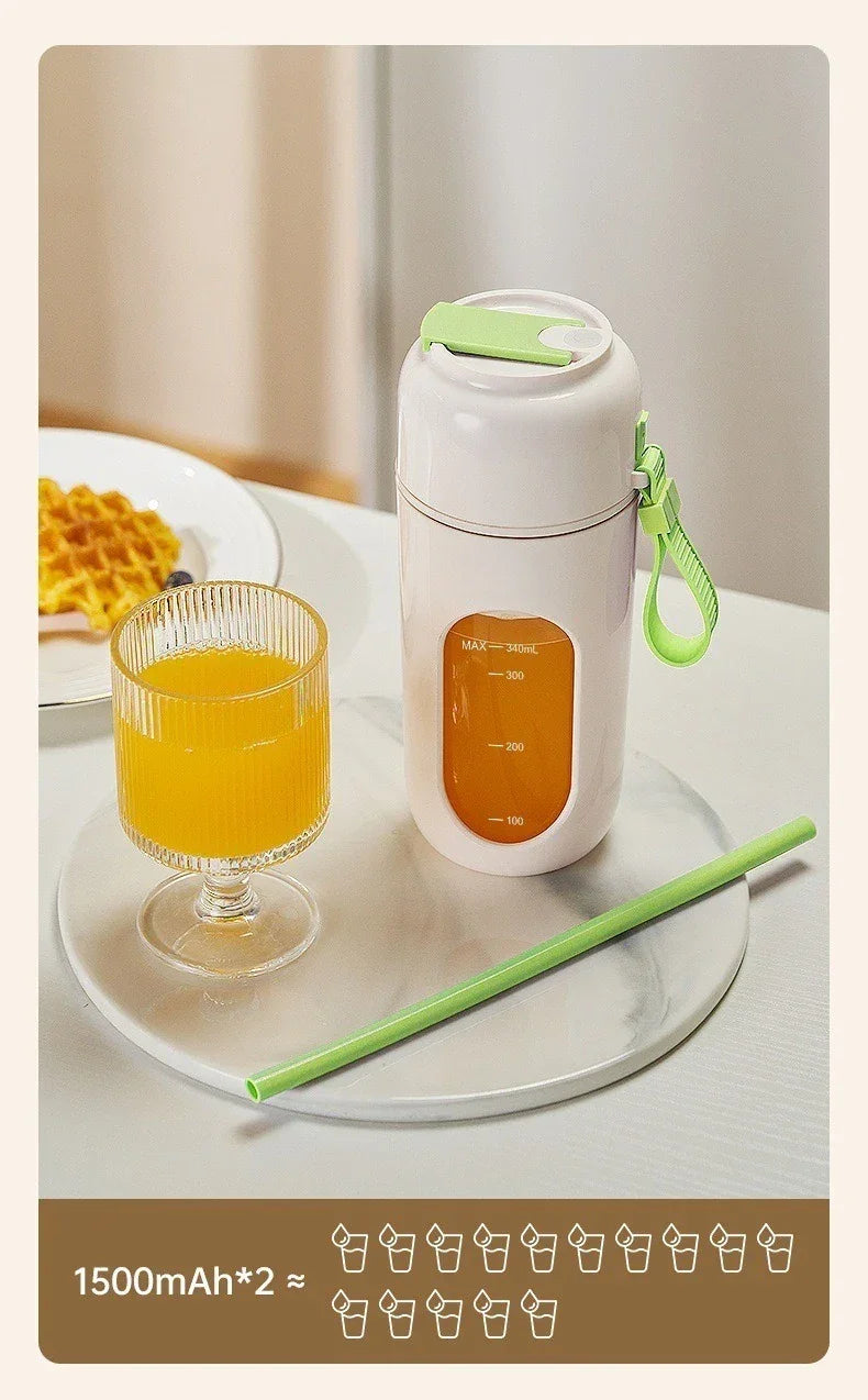 Portable Electric Blender Cup for Smoothies, Shaved Ice, and Juices - 12-Blade Stainless Steel with Wireless Charging Function