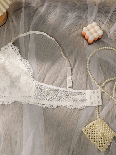 Women's plus size bra embroidered lace flower without steel