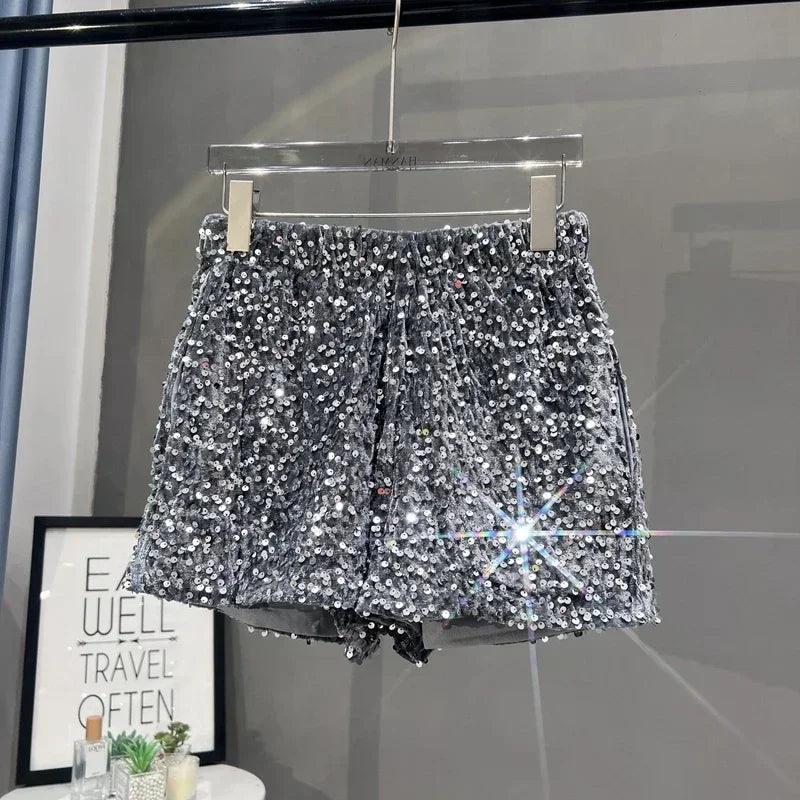 Hot girl y2k european and american style sequined shorts slim fit suede embroidered casual pants for women