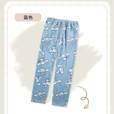 My Melody Flannel Pajamas Pants, Kuromi Loungewear, Loose, Comfortable, Warm, Thick Fleece Pant, Hello Kitty