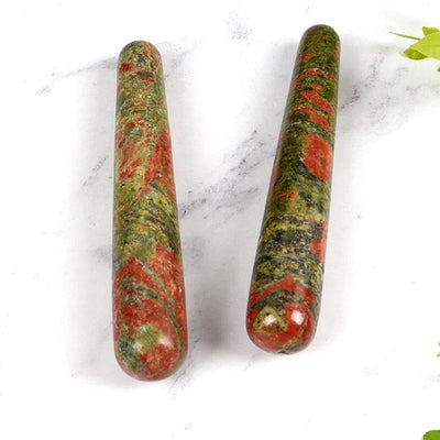 1 PCS Unakite Body Massage Wand Natural Stone Crystal Stick Face Head Eye Massager Neck Health Skincare Gua Sha Acupuncture Pen