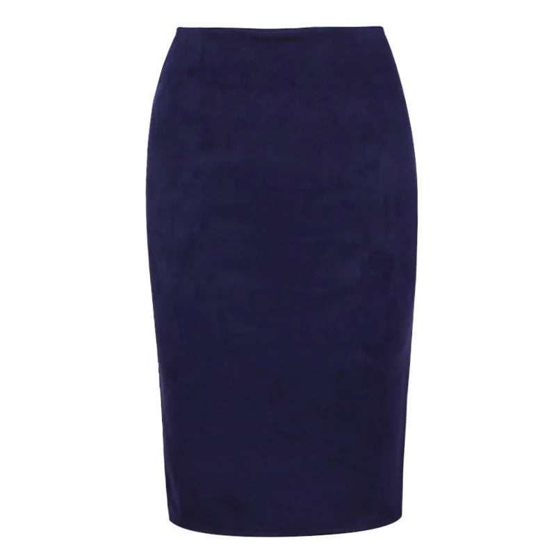 Women's suede solid color pencil skirt, spring and summer high waisted tight fitting retro suede split thick elastic skirt