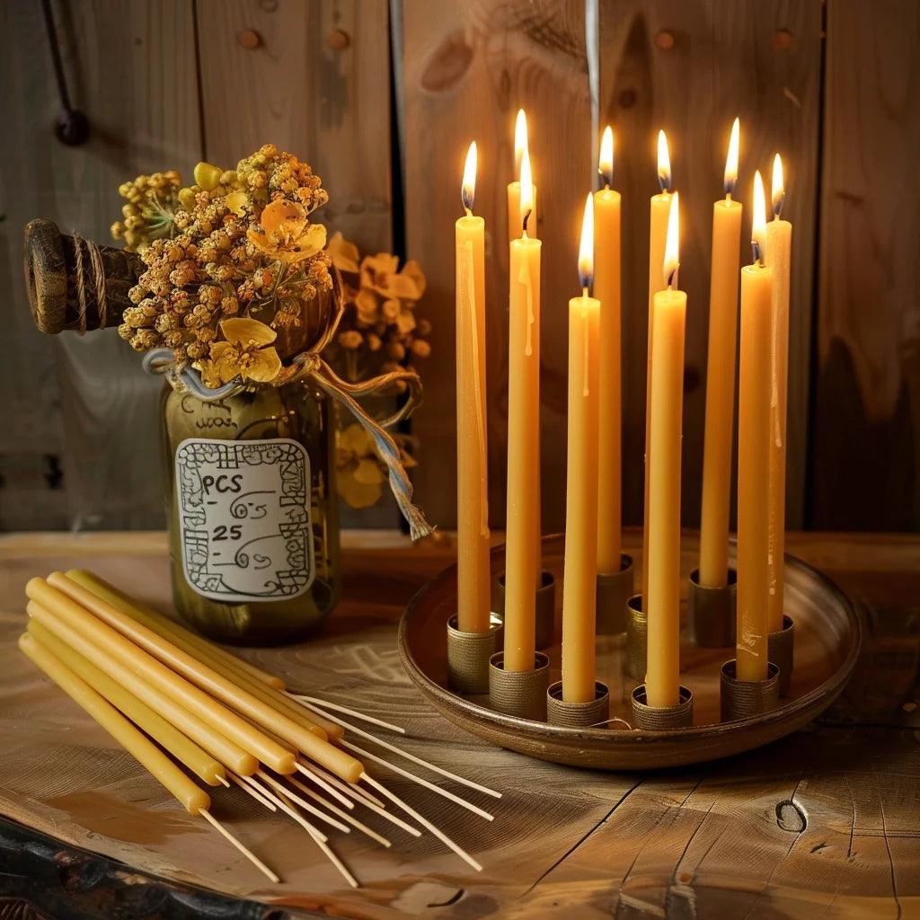 25pcs/1pack hanukkah candle natural beeswax chanukah candles thin taper honey for ritual birthday unscented